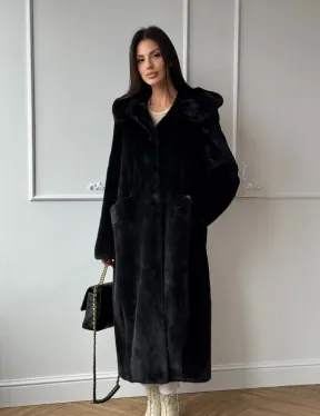 Натуральная черная женская шуба из меха норки Blackglama с капюшоном