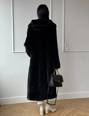 Натуральная черная женская шуба из меха норки Blackglama с капюшоном