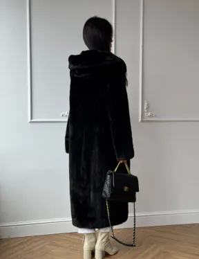 Натуральная черная женская шуба из меха норки Blackglama с капюшоном