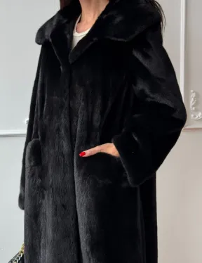 Натуральная черная женская шуба из меха норки Blackglama с капюшоном