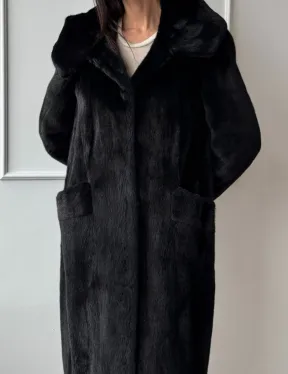 Натуральная черная женская шуба из меха норки Blackglama с капюшоном