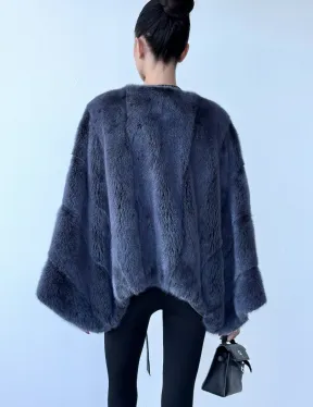 Женское меховое манто - шуба из норки с круглым вырезом, модель  «Летучая мышь»