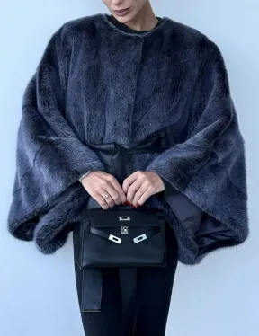 Женское меховое манто - шуба из норки с круглым вырезом, модель  «Летучая мышь»