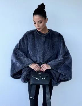 Женское меховое манто - шуба из норки с круглым вырезом, модель  «Летучая мышь»