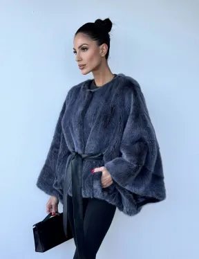 Женское меховое манто - шуба из норки с круглым вырезом, модель  «Летучая мышь»