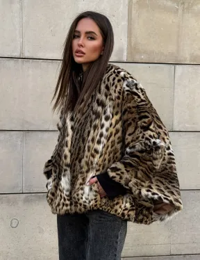 Женское манто из меха оцелота с потайным поясом - модель «Летучая мышь»
