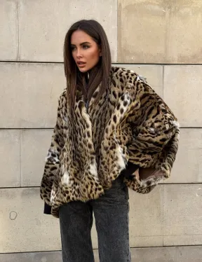 Женское манто из меха оцелота с потайным поясом - модель «Летучая мышь»