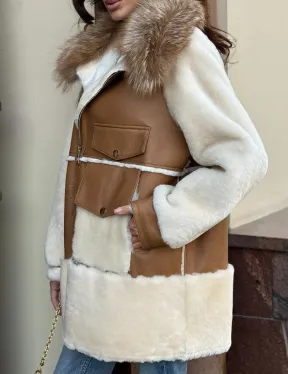 Стильная дублёнка из мериноса с воротником из меха лисы