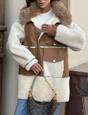 Стильная дублёнка из мериноса с воротником из меха лисы