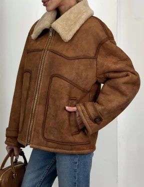 Зимняя короткая кожаная куртка из мериноса в стиле “Vintage”