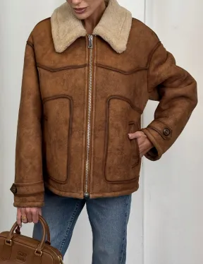 Зимняя короткая кожаная куртка из мериноса в стиле “Vintage”