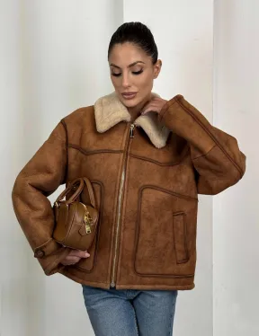 Зимняя короткая кожаная куртка из мериноса в стиле “Vintage”