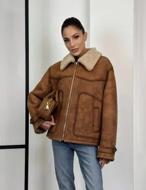 Зимняя короткая кожаная куртка из мериноса в стиле “Vintage”
