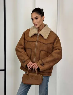 Зимняя короткая кожаная куртка из мериноса в стиле “Vintage”