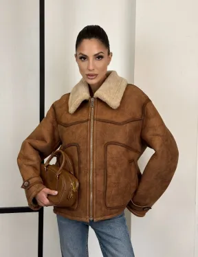 Зимняя короткая кожаная куртка из мериноса в стиле “Vintage”