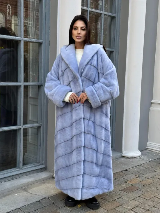 Шуба кимоно LUXURY FASHION из меха голубой норки с капюшоном