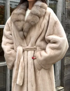 Шуба LUXURY кимоно из норки IVORY с английским воротником из меха куницы