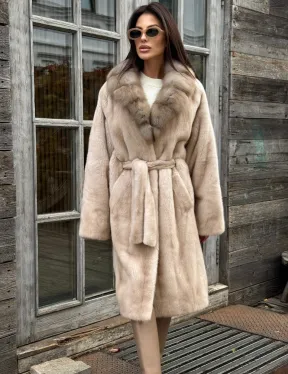 Шуба LUXURY кимоно из норки IVORY с английским воротником из меха куницы