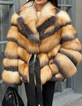 Шуба из меха лисы Golden-grey fox с английским воротником, с поясом