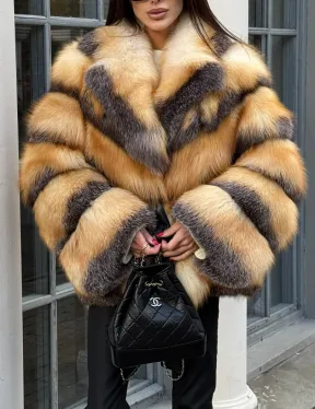 Шуба из меха лисы Golden-grey fox с английским воротником, с поясом