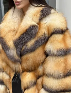 Шуба из меха лисы Golden-grey fox с английским воротником, с поясом