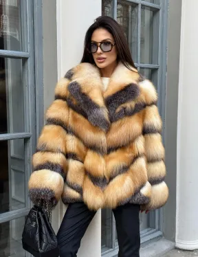 Шуба из меха лисы Golden-grey fox с английским воротником, с поясом