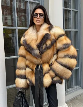 Шуба из меха лисы Golden-grey fox с английским воротником, с поясом