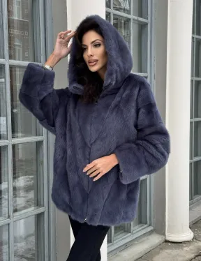 Меховая курточка - бомбер из аукционной норки с капюшоном