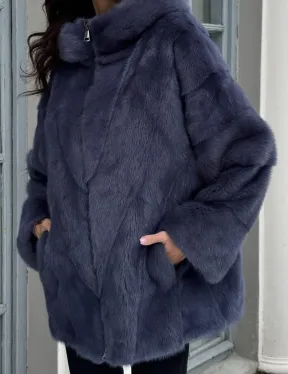 Меховая курточка - бомбер из аукционной норки с капюшоном