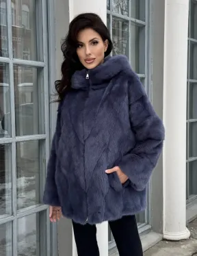 Меховая курточка - бомбер из аукционной норки с капюшоном