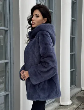 Меховая курточка - бомбер из аукционной норки с капюшоном