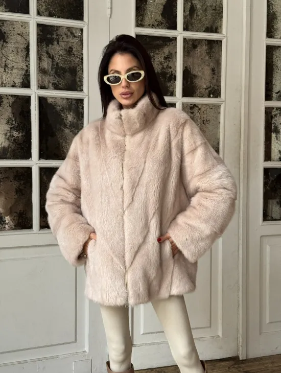Зимняя норковая шуба - курточка, стойка воротник - на молнии