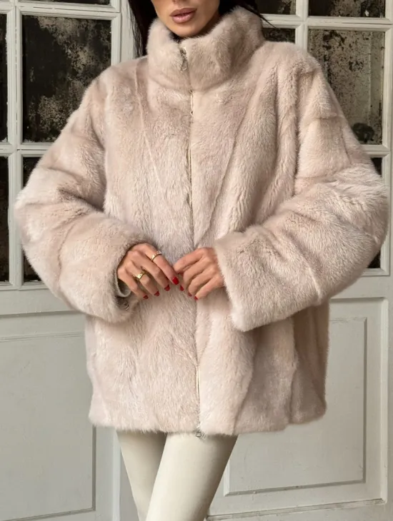 Зимняя норковая шуба - курточка, стойка воротник - на молнии