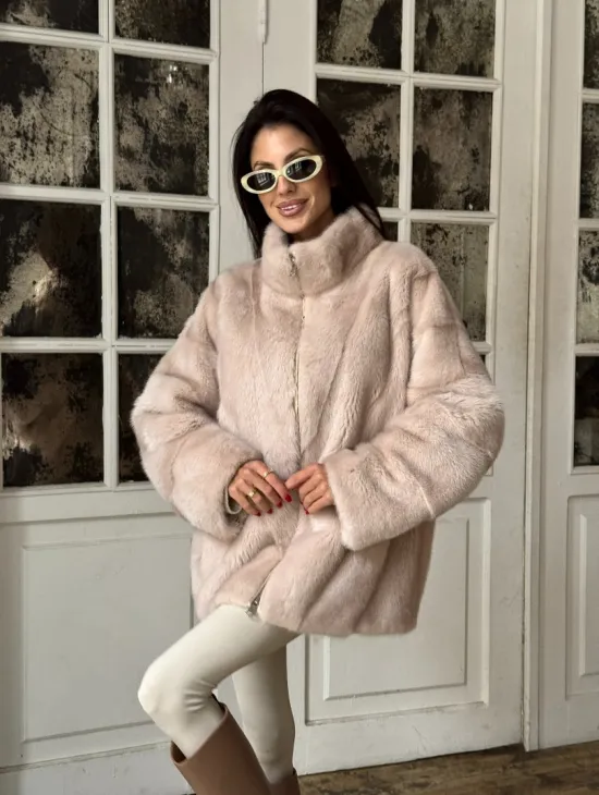 Зимняя норковая шуба - курточка, стойка воротник - на молнии