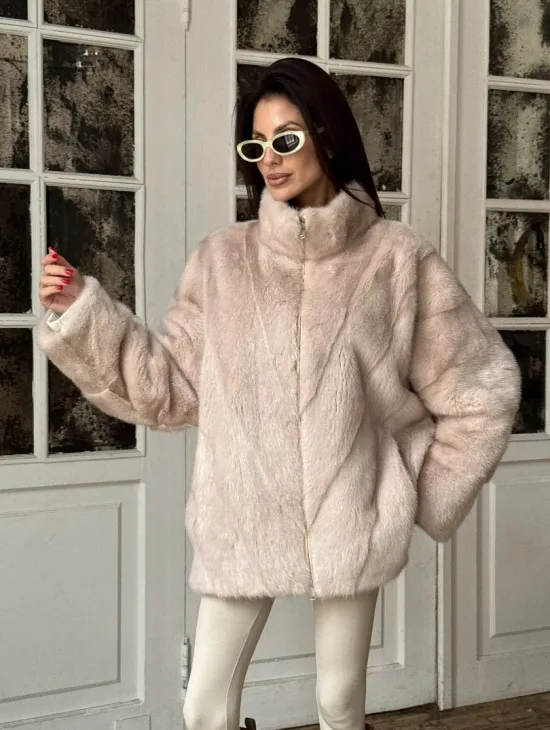 Зимняя норковая шуба - курточка, стойка воротник - на молнии