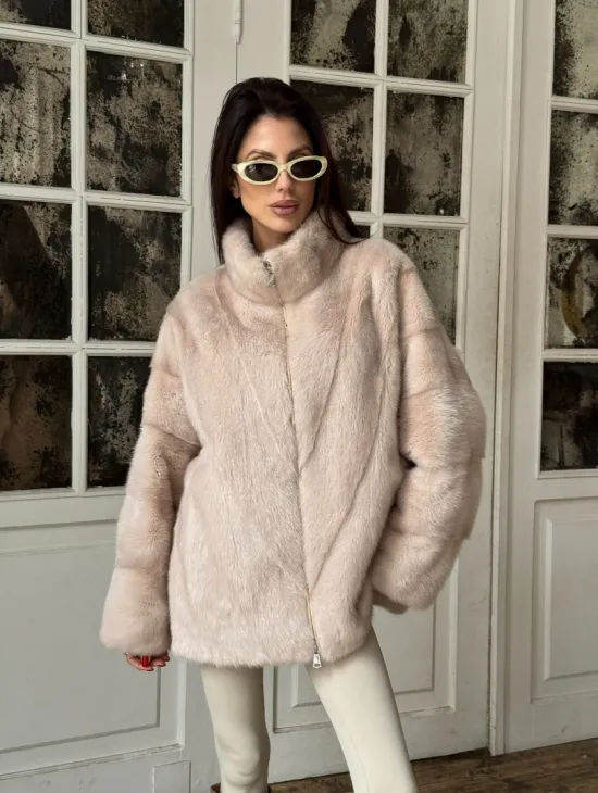 Зимняя норковая шуба - курточка, стойка воротник - на молнии