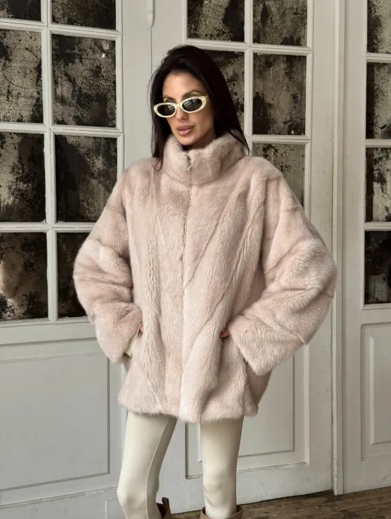 Зимняя норковая шуба - курточка, стойка воротник - на молнии