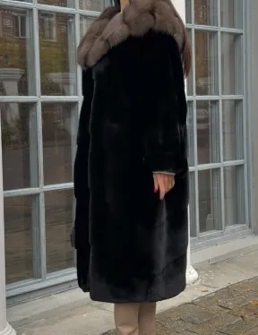 Шуба норковая PREMIUM NAFA капюшон кобра из меха куницы