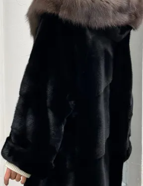 Шуба норковая PREMIUM NAFA капюшон кобра из меха куницы