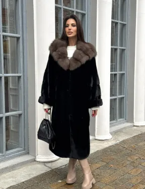 Шуба норковая PREMIUM NAFA капюшон кобра из меха куницы