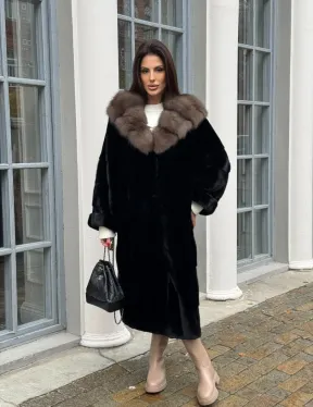 Шуба норковая PREMIUM NAFA капюшон кобра из меха куницы