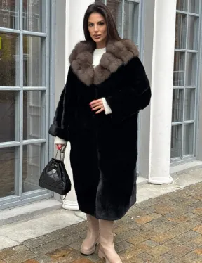 Шуба норковая PREMIUM NAFA капюшон кобра из меха куницы