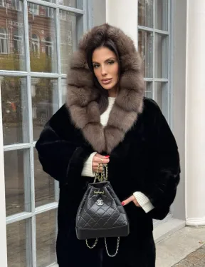 Шуба норковая PREMIUM NAFA капюшон кобра из меха куницы