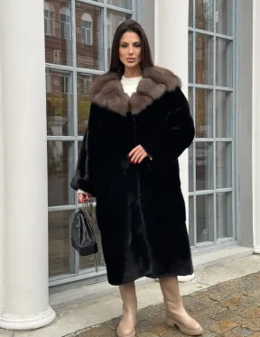 Шуба норковая PREMIUM NAFA капюшон кобра из меха куницы