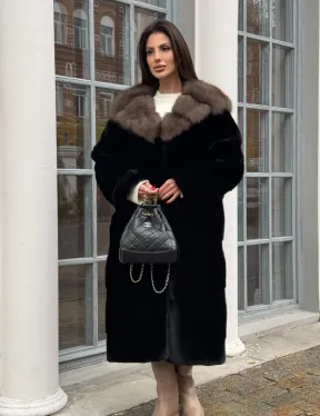 Шуба норковая PREMIUM NAFA капюшон кобра из меха куницы