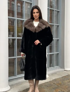 Шуба норковая PREMIUM NAFA капюшон кобра из меха куницы