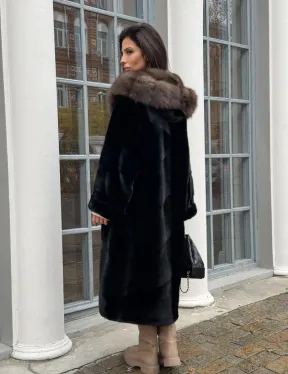 Шуба норковая PREMIUM NAFA капюшон кобра из меха куницы