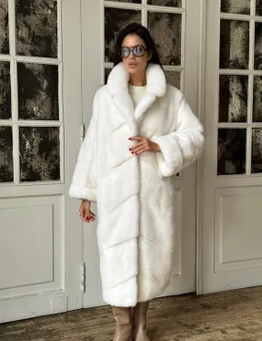 Эксклюзивная белая норковая шуба NAFA LUX английский воротник
