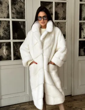 Эксклюзивная белая норковая шуба NAFA LUX английский воротник