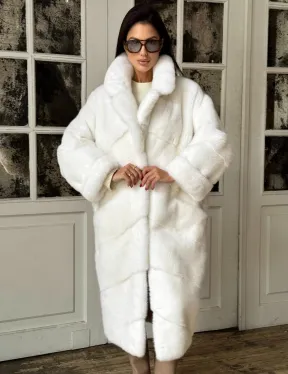 Эксклюзивная белая норковая шуба NAFA LUX английский воротник